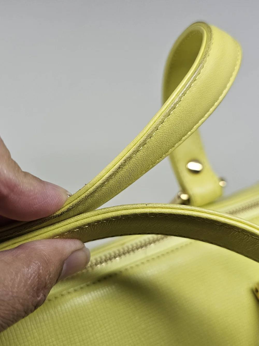 MCM Lemon Yellow Leather Barrel Satchel with Gold Hardware